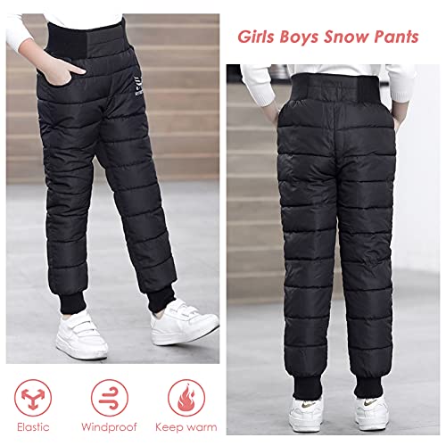 Infant Toddler Windproof Pants Winter Snow Trousers Lightweight Down School Bottoms Elastic Warm Puffer Activewear Thick Cotton Winter Clothes Fleece Lined Pockets Sweatpants for Baby Kids 2-3 Years