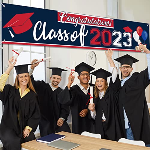 Class of 2023 Graduation Decorations Banner Blue and Red Graduation Yard Sign Large Congratulations Backdrop for College Graduation Party Decorations 2023(Blue)