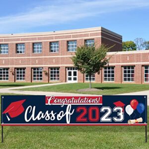 Class of 2023 Graduation Decorations Banner Blue and Red Graduation Yard Sign Large Congratulations Backdrop for College Graduation Party Decorations 2023(Blue)