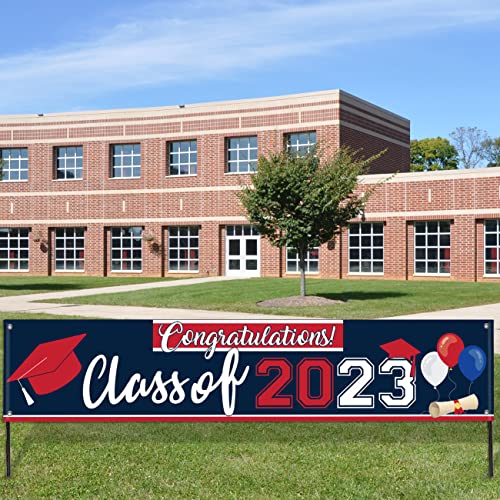 Class of 2023 Graduation Decorations Banner Blue and Red Graduation Yard Sign Large Congratulations Backdrop for College Graduation Party Decorations 2023(Blue)