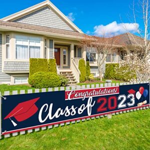 Class of 2023 Graduation Decorations Banner Blue and Red Graduation Yard Sign Large Congratulations Backdrop for College Graduation Party Decorations 2023(Blue)