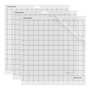 realike 12×12 standardgrip cutting mat for cricut explore one/air/air 2/maker(3 mats), gridded adhesive non-slip cut mat for crafts, quilting, sewing and all arts