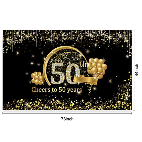 Kauayurk 50th Birthday Banner Backdrop with Balloon Garland Arch Decorations - Gold Extra Large Cheers to 50 Years Birthday Party Photo Booth Background and Balloon Garland Supplies