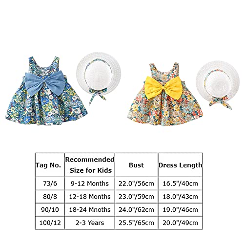 Baby Girls Floral Tutu Dress Summer Sleeveless Backless Princess Birthday Party Dresses Toddler Girl Communion Pageant Flower Bow Sundress with Sun Hat Outfit Set Yellow Flower 18-24 Months