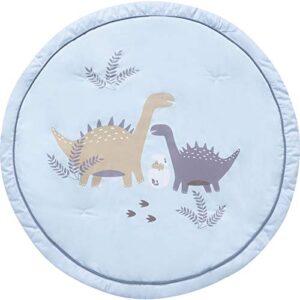 My Little Zone Round Baby Play Mat - Baby Nursery Mat for Infants, Dinosaur Theme Tummy Time Playmat, Machine Washable, 36 inch, Cotton, Blue