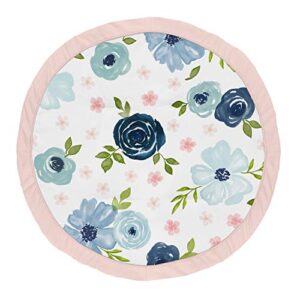 Sweet Jojo Designs Navy Blue and Pink Watercolor Floral Girl Baby Playmat Tummy Time Infant Play Mat - Blush, Green and White Shabby Chic Rose Flower