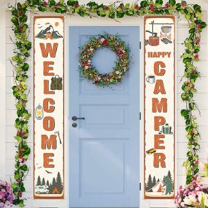 2 Pieces Camping Party Banner Camping Party Decorations Camping Welcome Porch Sign for Camping Themed Birthday Party Baby Shower Decorations