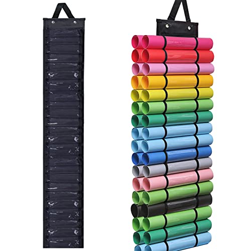 Wensdr Vinyl Roll Holder with 48 Compartments Vinyl Storage Organizer Door Hanging/Wall Mount Craft Vinyl Holder Storage Rack Black