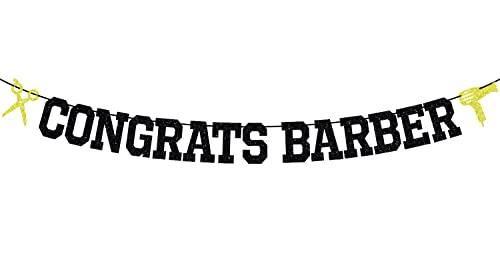 Black Glitter Congrats Barber Banner - Congrats graduation Sign for Barber, Congrats Grad Party Decorations for Barber