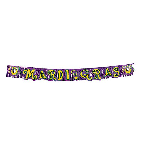 Mardi Gras Metallic Fringed Banner (7 feet long) Mardi Gras Party Decor