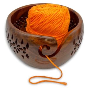 revolution fibers premium”victoria” yarn bowl for knitting, crochet, sewing & crafts | portable and beautifully handcrafted rosewood yarn bowl for your projects
