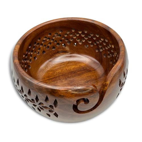 Revolution Fibers Premium"Victoria" Yarn Bowl for Knitting, Crochet, Sewing & Crafts | Portable and Beautifully Handcrafted Rosewood Yarn Bowl for Your Projects