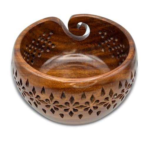 Revolution Fibers Premium"Victoria" Yarn Bowl for Knitting, Crochet, Sewing & Crafts | Portable and Beautifully Handcrafted Rosewood Yarn Bowl for Your Projects