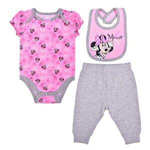 disney baby girls’ 3 pack minnie mouse bodysuit, pink, 6/9 months