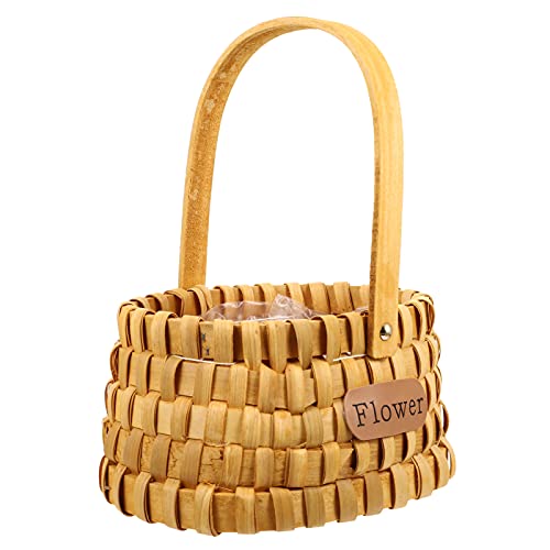 DOITOOL Oval Basket Handwoven Storage Basket with Handles Wooden Woven Picnic Baskets Flower Girl Gift Baskets Rustic Decorative Flower Basket with Plastic Insert Ellipse Toy Baskets