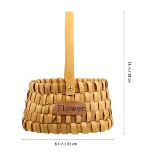 DOITOOL Oval Basket Handwoven Storage Basket with Handles Wooden Woven Picnic Baskets Flower Girl Gift Baskets Rustic Decorative Flower Basket with Plastic Insert Ellipse Toy Baskets