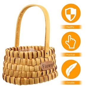 DOITOOL Oval Basket Handwoven Storage Basket with Handles Wooden Woven Picnic Baskets Flower Girl Gift Baskets Rustic Decorative Flower Basket with Plastic Insert Ellipse Toy Baskets