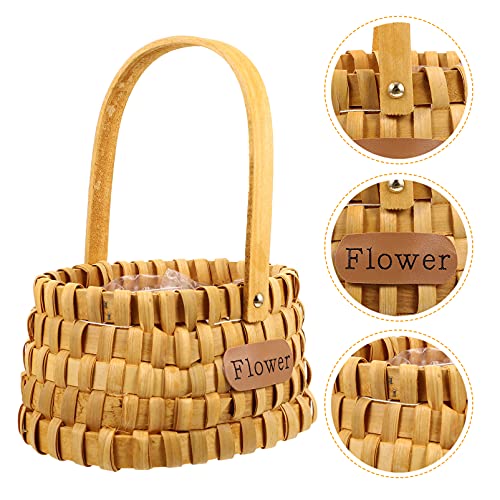 DOITOOL Oval Basket Handwoven Storage Basket with Handles Wooden Woven Picnic Baskets Flower Girl Gift Baskets Rustic Decorative Flower Basket with Plastic Insert Ellipse Toy Baskets