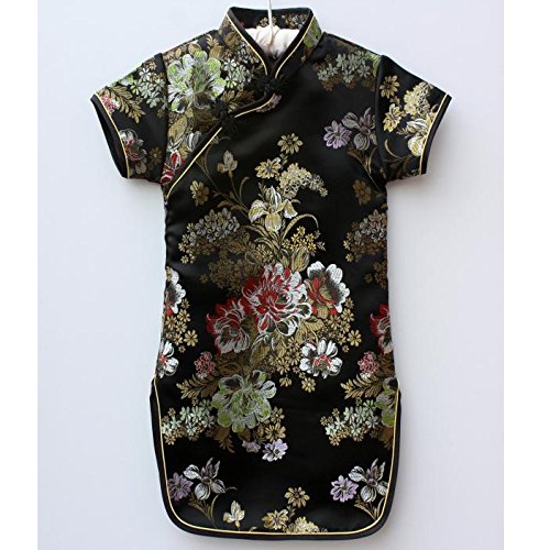 Hooyi Floral Baby Qipao Girl Dress Chi-Pao Cheongsam Kids Dresses (Black Peony, 8)