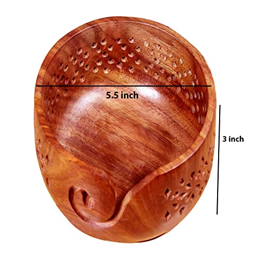 Wooden Yarn Bowl for Knitting Crocheting Handmade Bowl (Wooden Yarn Storage Bowl for Knitting), brown, 6X3X3