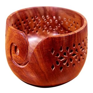 wooden yarn bowl for knitting crocheting handmade bowl (wooden yarn storage bowl for knitting), brown, 6x3x3