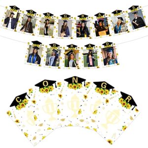 sunflower graduation party decorations 2023, sunflower congrats grad photo banner, class of 2023 picture banner sign photo props for high school college graduation party supplies 2023