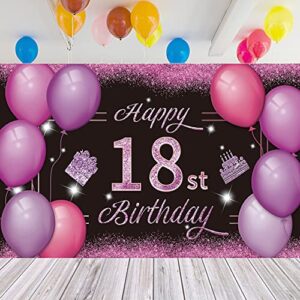 Happy 18st Birthday Backdrop Banner Pink Purple 18th Sign Poster 18 Birthday Party Supplies for Anniversary Photo Booth Photography Background Birthday Party Decorations, 72.8 x 43.3 Inch