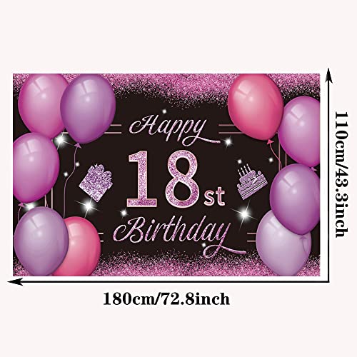 Happy 18st Birthday Backdrop Banner Pink Purple 18th Sign Poster 18 Birthday Party Supplies for Anniversary Photo Booth Photography Background Birthday Party Decorations, 72.8 x 43.3 Inch