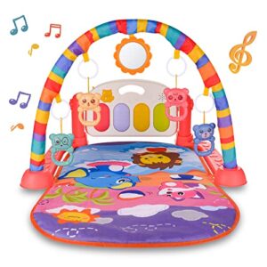 Baby Play Mat, Baby Activity Mat with Kick Piano, Baby Floor Mat with Bear Rattle, Kick and Play Piano Gym Activity Center for Baby, Baby Music Toys for 0-12 Months