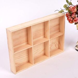 Rustic Compartments Wooden Divided Boxes Succulents Flower Pot Desktop Storage Box Holder Home Balcony Organizer, Wood Display Tray for Crafts, Jewelry, Ornaments (6 grids)