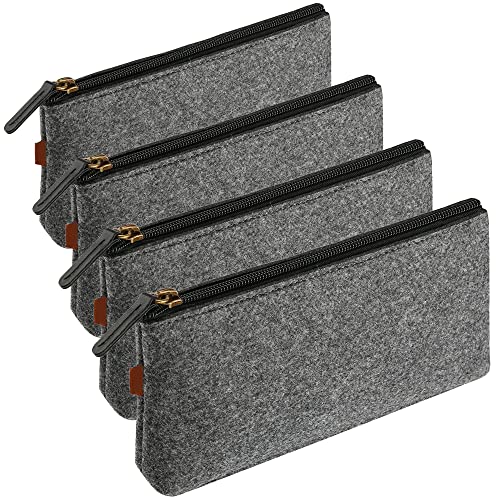 TOPTIE 4PCS Felt Zipper Pen Pouch, DIY Fabric Bank Bag Cash Coin Purse Pouch-Dark Grey