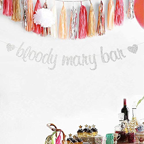 Bloody Mary Bar Banner, Wedding Bar Bunting, Bridal Shower Party Decor, Engagement Decors, Bachelorette Sign, Birthday Party Decorations, Silver Glitter