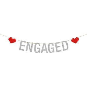 helewilk engaged banner, bridal shower engagement party sign, glitter sliver bachelorette photo props, indoor outdoor party supplies