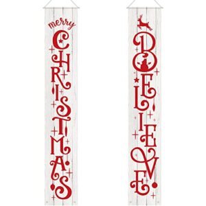 tatuo 2 pieces christmas porch signs merry christmas hanging banners christmas wall banners for holiday home indoor outdoor porch wall christmas decoration (white)