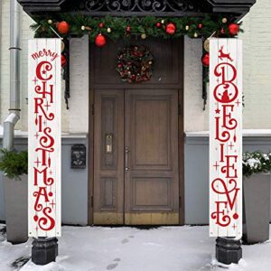 Tatuo 2 Pieces Christmas Porch Signs Merry Christmas Hanging Banners Christmas Wall Banners for Holiday Home Indoor Outdoor Porch Wall Christmas Decoration (White)