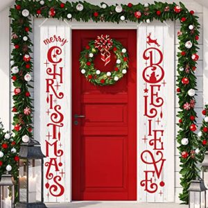 Tatuo 2 Pieces Christmas Porch Signs Merry Christmas Hanging Banners Christmas Wall Banners for Holiday Home Indoor Outdoor Porch Wall Christmas Decoration (White)
