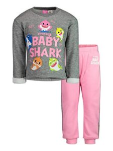 pinkfong baby shark baby girls long sleeve t-shirt pant set grey/pink 18 months