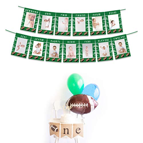 Amosfun 1st Birthday Photo Banner Football Theme Garland Banner for Newborn to 12 Months, Monthly Milestone Photograph Bunting Garland