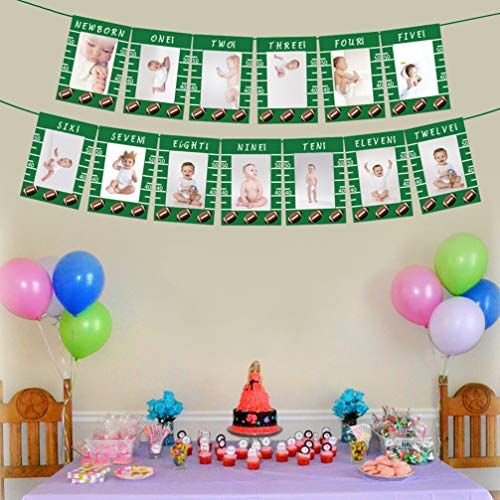 Amosfun 1st Birthday Photo Banner Football Theme Garland Banner for Newborn to 12 Months, Monthly Milestone Photograph Bunting Garland