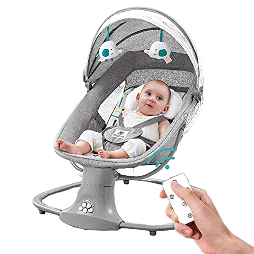 Baby Swing Baby Cradle Portable Infant Bouncer Adjustable Baby Motorized Rocker with Bluetooth Music Speaker and 5 Swaying Gears Preset Lullabies and Smooth Remote Control (Mocha Grey)