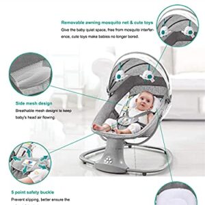 Baby Swing Baby Cradle Portable Infant Bouncer Adjustable Baby Motorized Rocker with Bluetooth Music Speaker and 5 Swaying Gears Preset Lullabies and Smooth Remote Control (Mocha Grey)