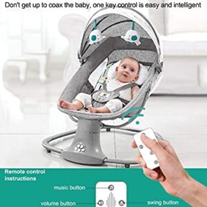 Baby Swing Baby Cradle Portable Infant Bouncer Adjustable Baby Motorized Rocker with Bluetooth Music Speaker and 5 Swaying Gears Preset Lullabies and Smooth Remote Control (Mocha Grey)