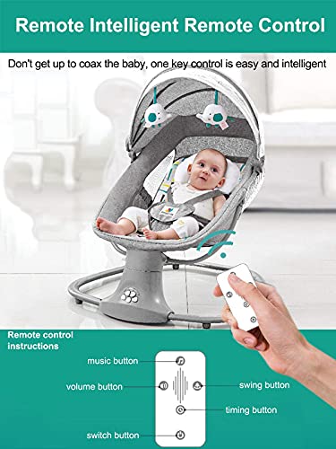 Baby Swing Baby Cradle Portable Infant Bouncer Adjustable Baby Motorized Rocker with Bluetooth Music Speaker and 5 Swaying Gears Preset Lullabies and Smooth Remote Control (Mocha Grey)