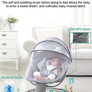 Baby Swing Baby Cradle Portable Infant Bouncer Adjustable Baby Motorized Rocker with Bluetooth Music Speaker and 5 Swaying Gears Preset Lullabies and Smooth Remote Control (Mocha Grey)