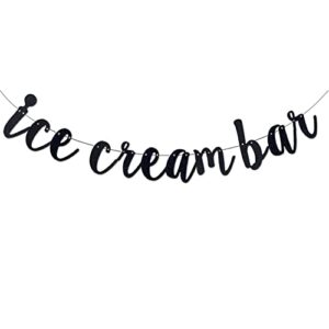 ice cream bar black glitter banner sign garland pre-strung for ice cream themed birthday party baby shower decorations/ wedding/ engagement party decoration supplies
