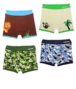 ez undeez boys boxer briefs toddler training underwear easy pull up handles (4 pack) (2-3 years, camo-monkey-lion)