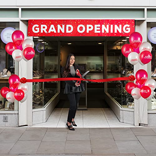 Deluxe Grand Opening Ribbon Cutting Ceremony Kit - 25" Giant Scissors with Red Satin Ribbon, Banner, Bows, Balloons & More
