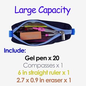 Larkpad Pen Case Pencil Bag Portable Nylon Storage Pouch Marker Stationery Bag Holder for Office-Blue