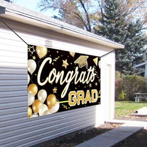 Bunny Chorus Black and Gold Graduation Party Decorations 2022, 71" x 40" Graduation Backdrop, 2022 Graduation Banner, Congrats Grad Banner for Prom Graduation Party Supplies