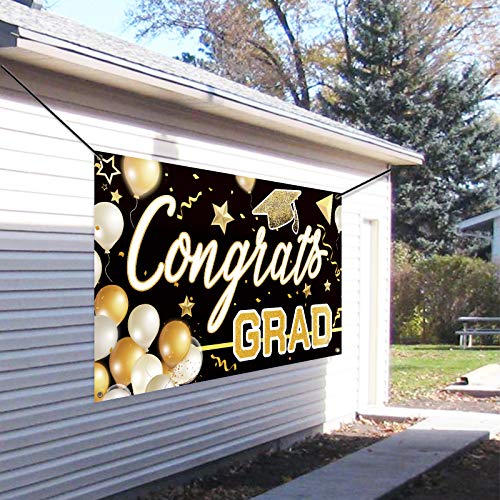 Bunny Chorus Black and Gold Graduation Party Decorations 2022, 71" x 40" Graduation Backdrop, 2022 Graduation Banner, Congrats Grad Banner for Prom Graduation Party Supplies